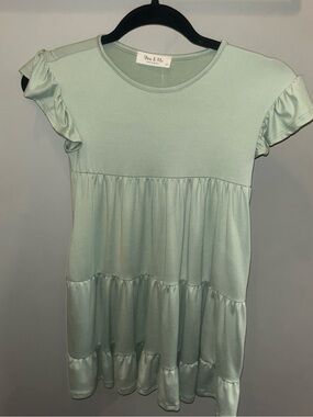 You & Me Girls' Mint Green Ruffle Sleeve Casual Dress